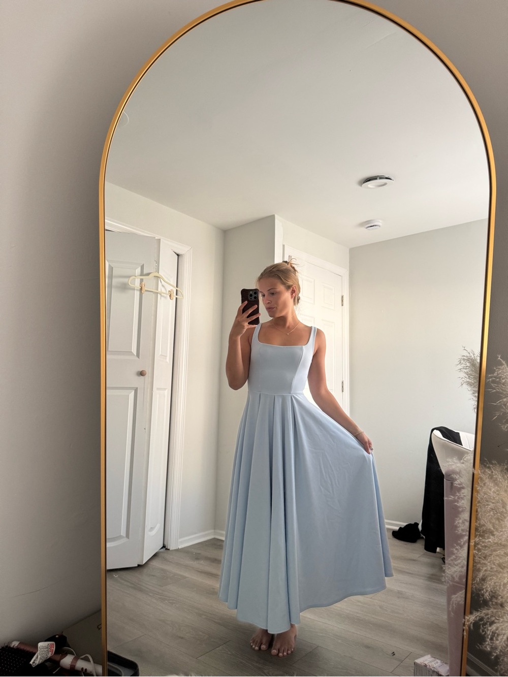 Square-Neck Light Blue Maxi Dress